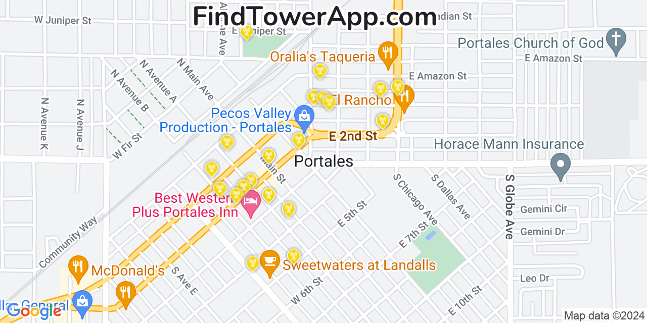 Verizon 4G/5G cell tower coverage map Portales, New Mexico