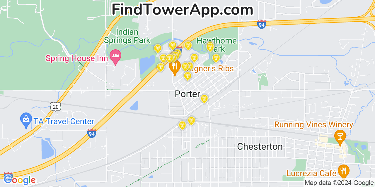 AT&T 4G/5G cell tower coverage map Porter, Indiana