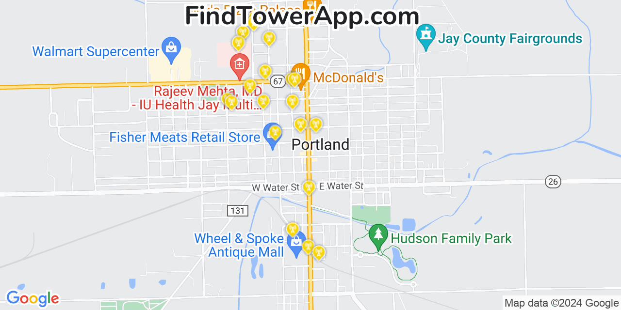 AT&T 4G/5G cell tower coverage map Portland, Indiana