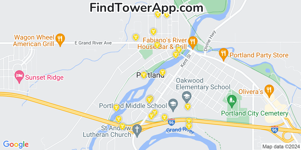 Verizon 4G/5G cell tower coverage map Portland, Michigan