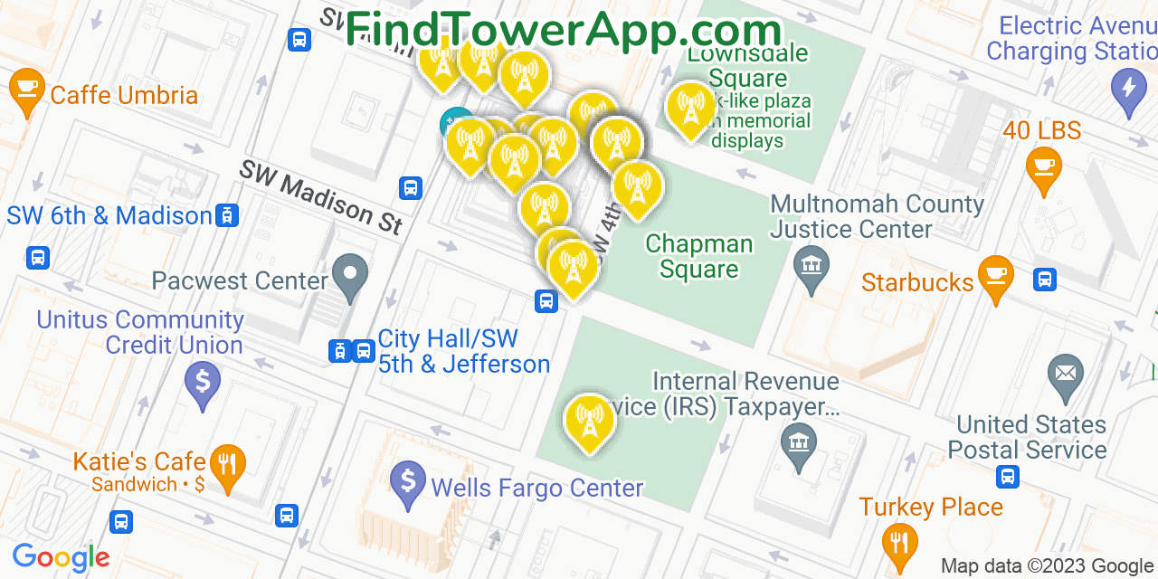 Verizon 4G/5G cell tower coverage map Portland, Oregon