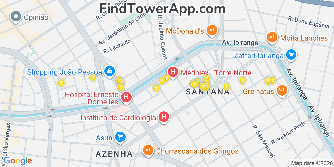 Map showing the 20 primary Brasil Telecom cell tower locations in Porto Alegre, Brazil