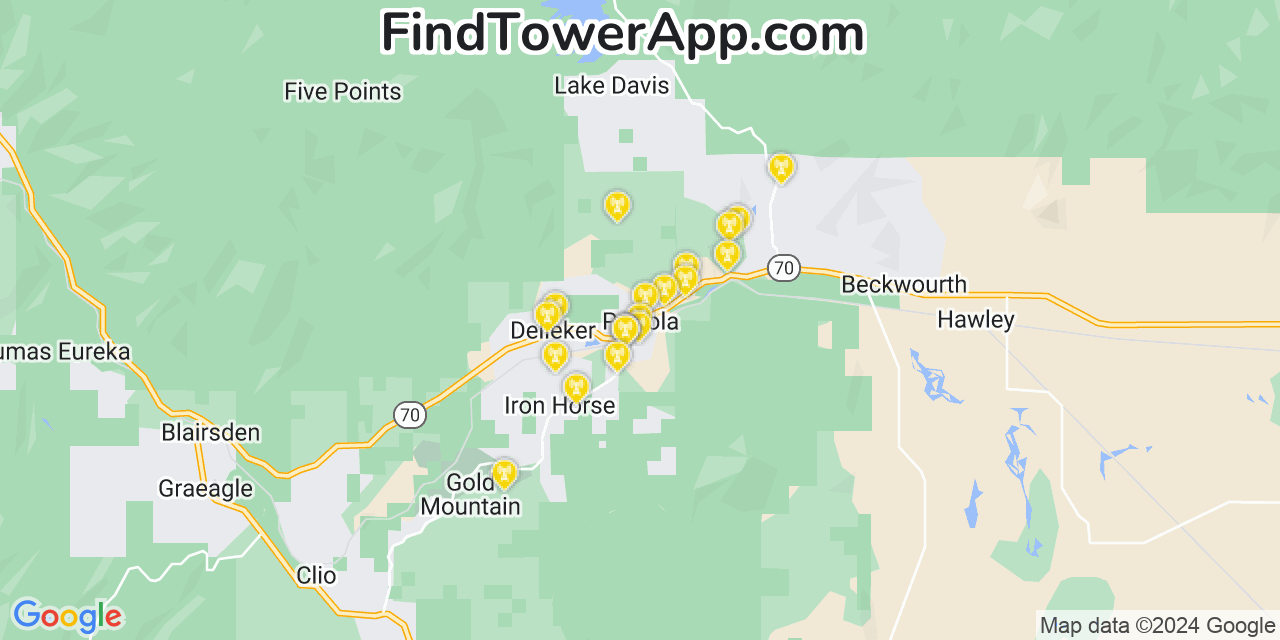 Verizon 4G/5G cell tower coverage map Portola, California