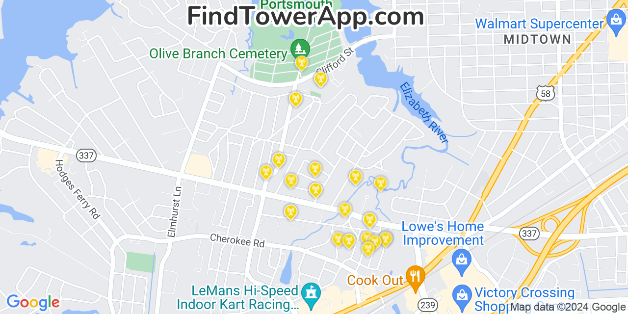 T-Mobile 4G/5G cell tower coverage map Portsmouth Heights, Virginia