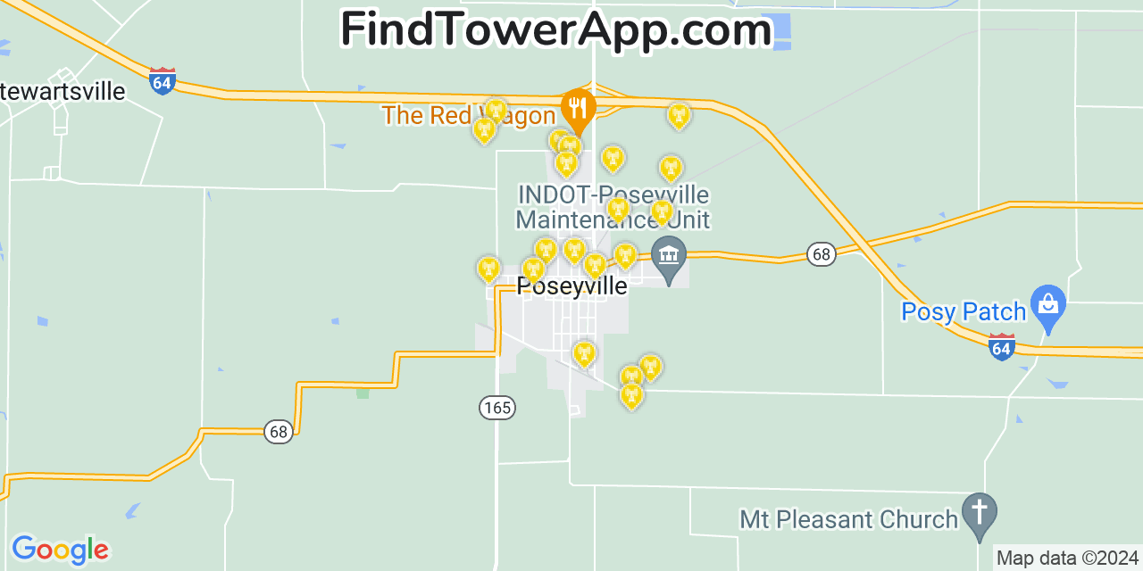 Verizon 4G/5G cell tower coverage map Poseyville, Indiana