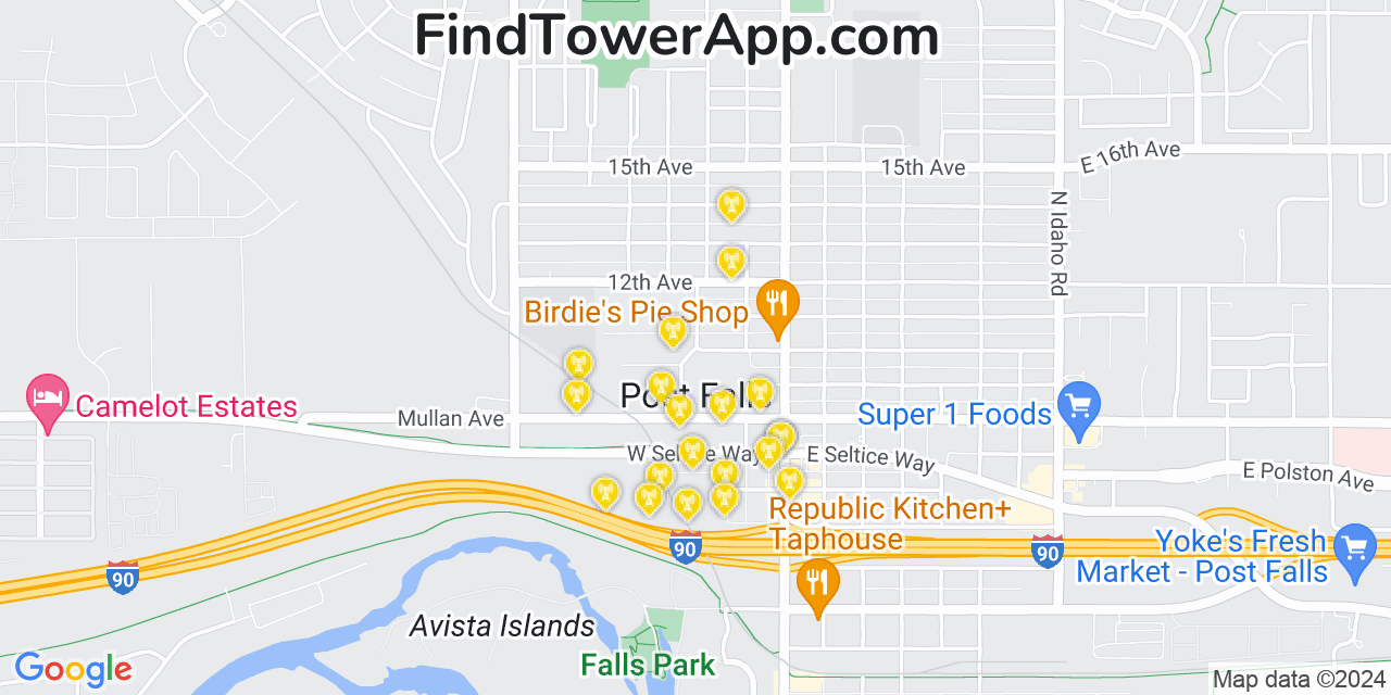 Verizon 4G/5G cell tower coverage map Post Falls, Idaho