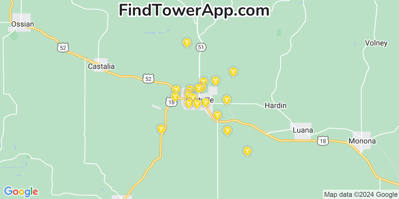 AT&T 4G/5G cell tower coverage map Postville, Iowa