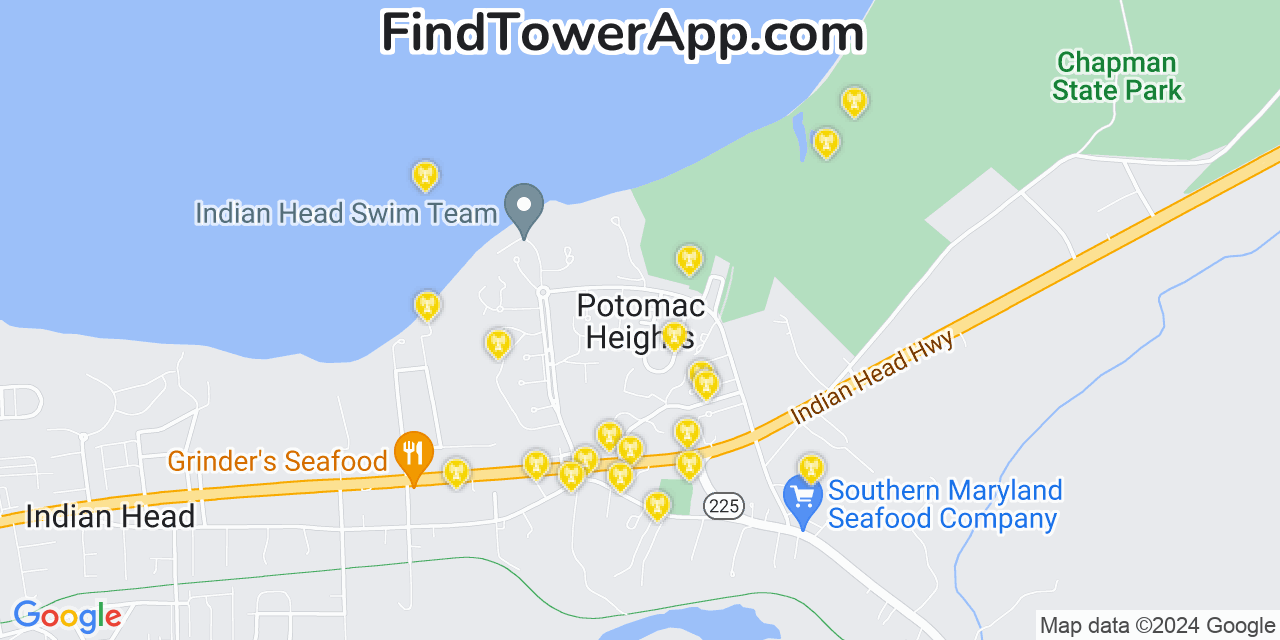 AT&T 4G/5G cell tower coverage map Potomac Heights, Maryland