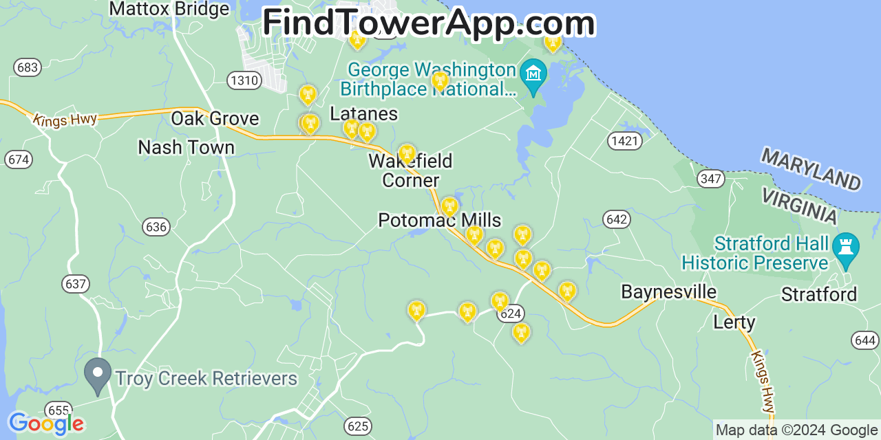 AT&T 4G/5G cell tower coverage map Potomac Mills, Virginia