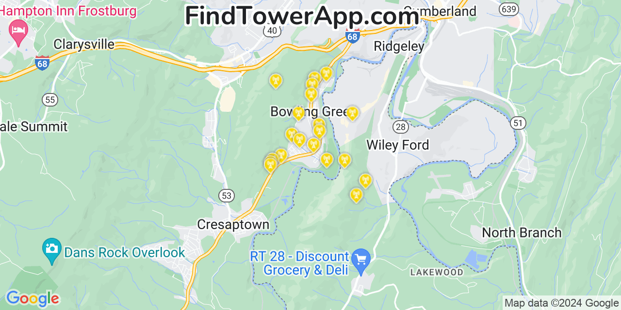 AT&T 4G/5G cell tower coverage map Potomac Park, Maryland