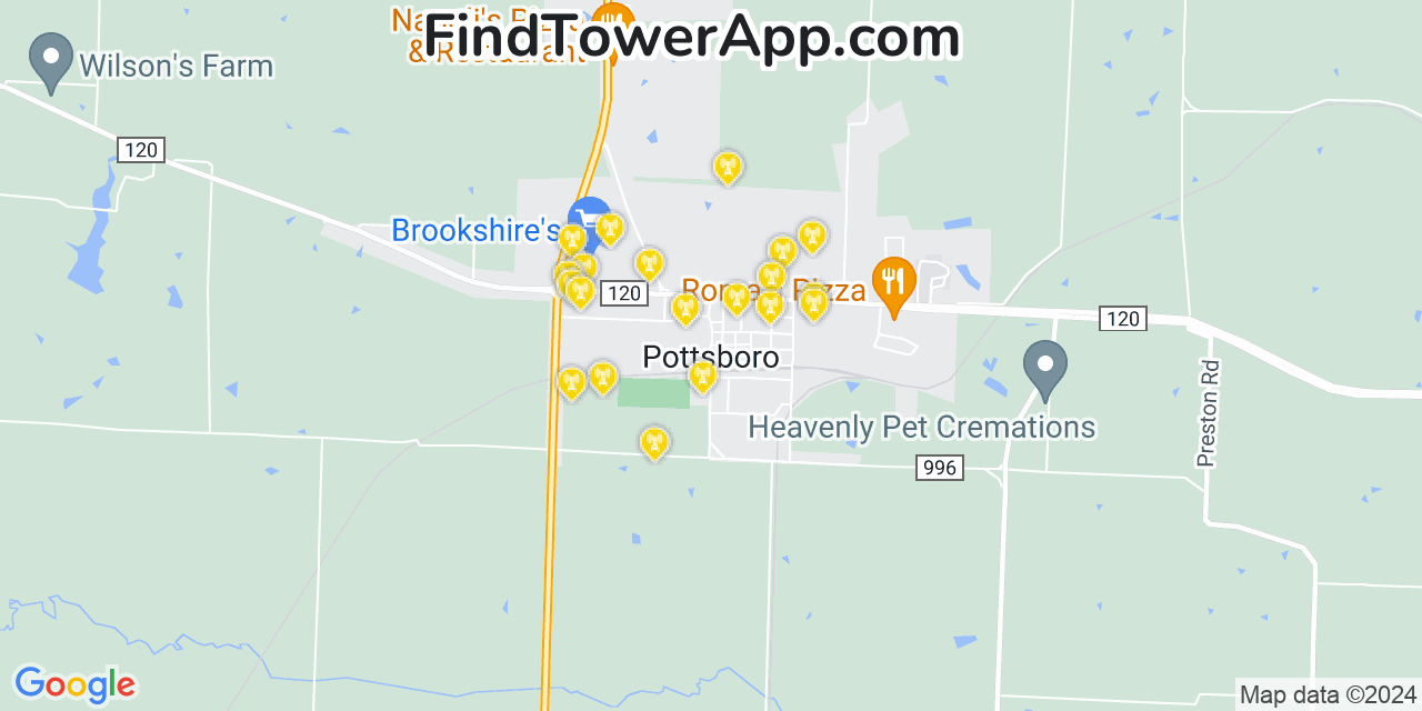 Verizon 4G/5G cell tower coverage map Pottsboro, Texas