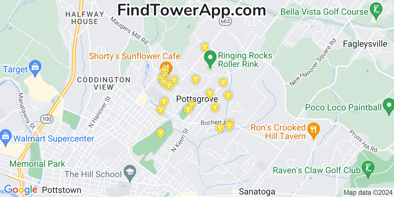 T-Mobile 4G/5G cell tower coverage map Pottsgrove, Pennsylvania