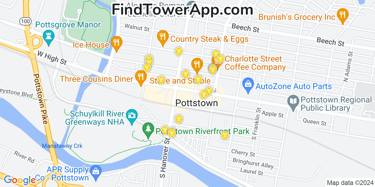 Verizon 4G/5G cell tower coverage map Pottstown, Pennsylvania