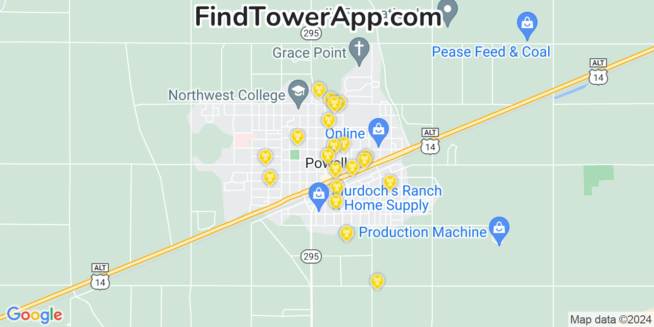 AT&T 4G/5G cell tower coverage map Powell, Wyoming