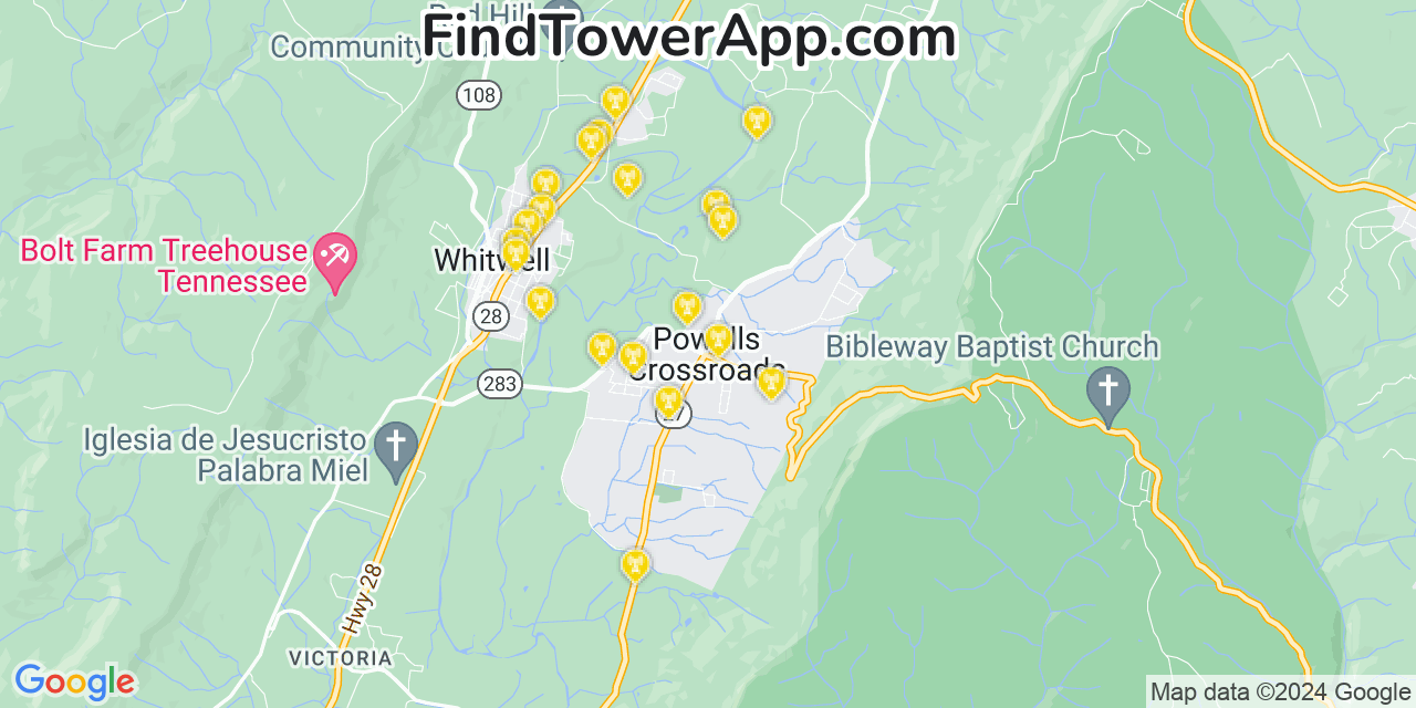 T-Mobile 4G/5G cell tower coverage map Powells Crossroads, Tennessee