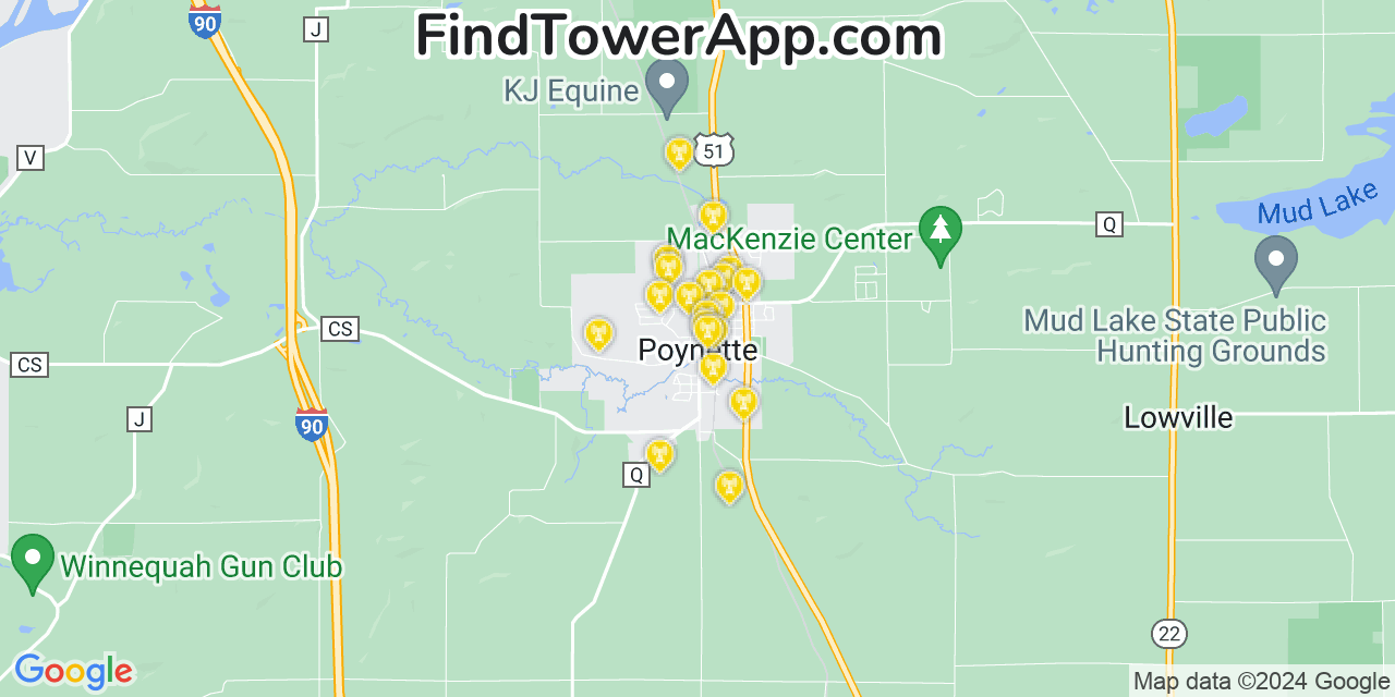 AT&T 4G/5G cell tower coverage map Poynette, Wisconsin