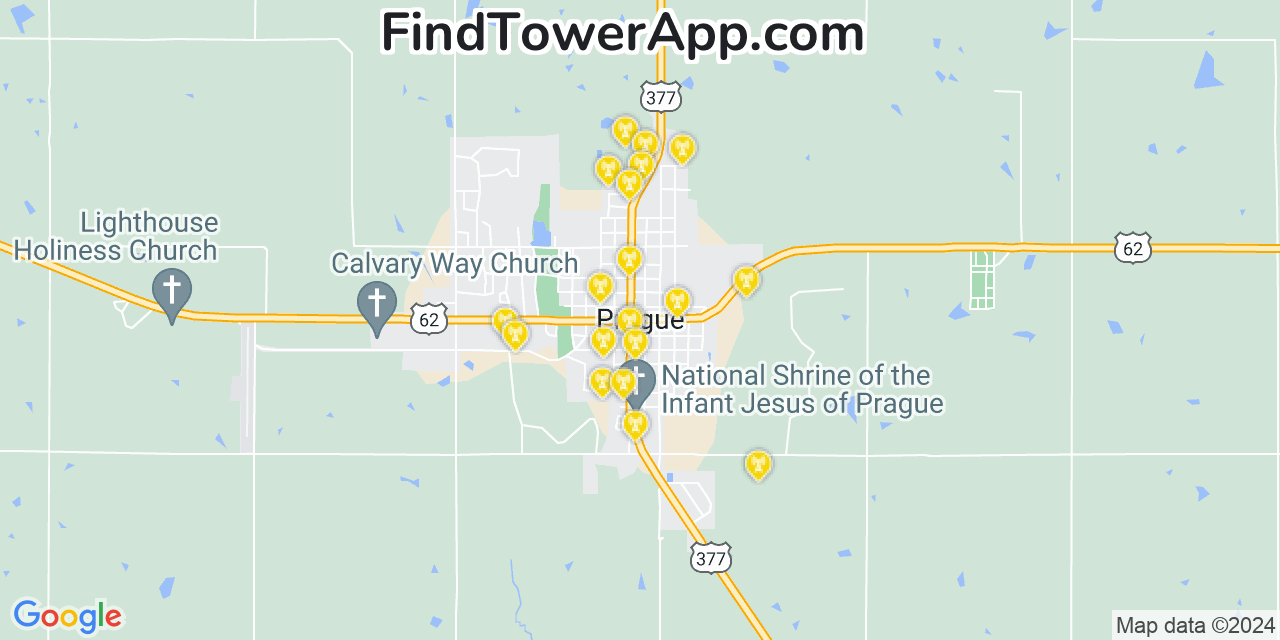 Verizon 4G/5G cell tower coverage map Prague, Oklahoma