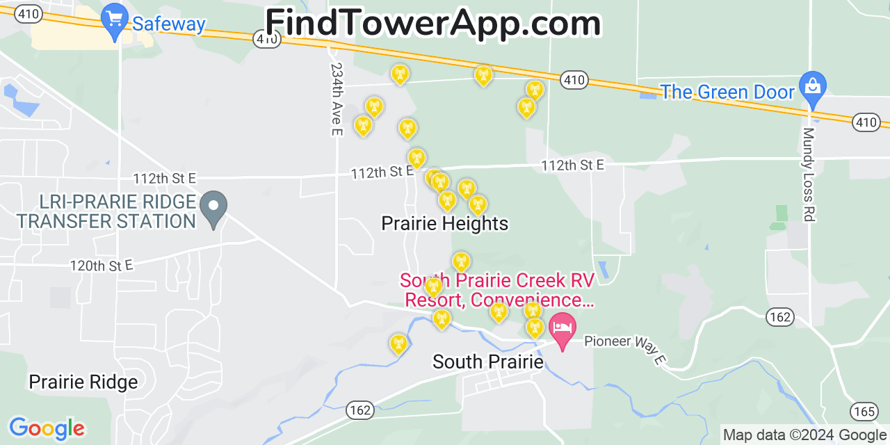 Verizon 4G/5G cell tower coverage map Prairie Heights, Washington