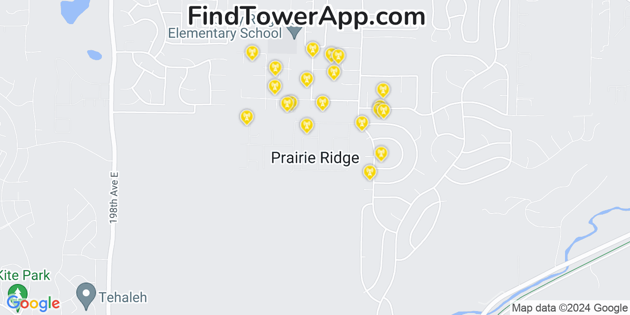 AT&T 4G/5G cell tower coverage map Prairie Ridge, Washington