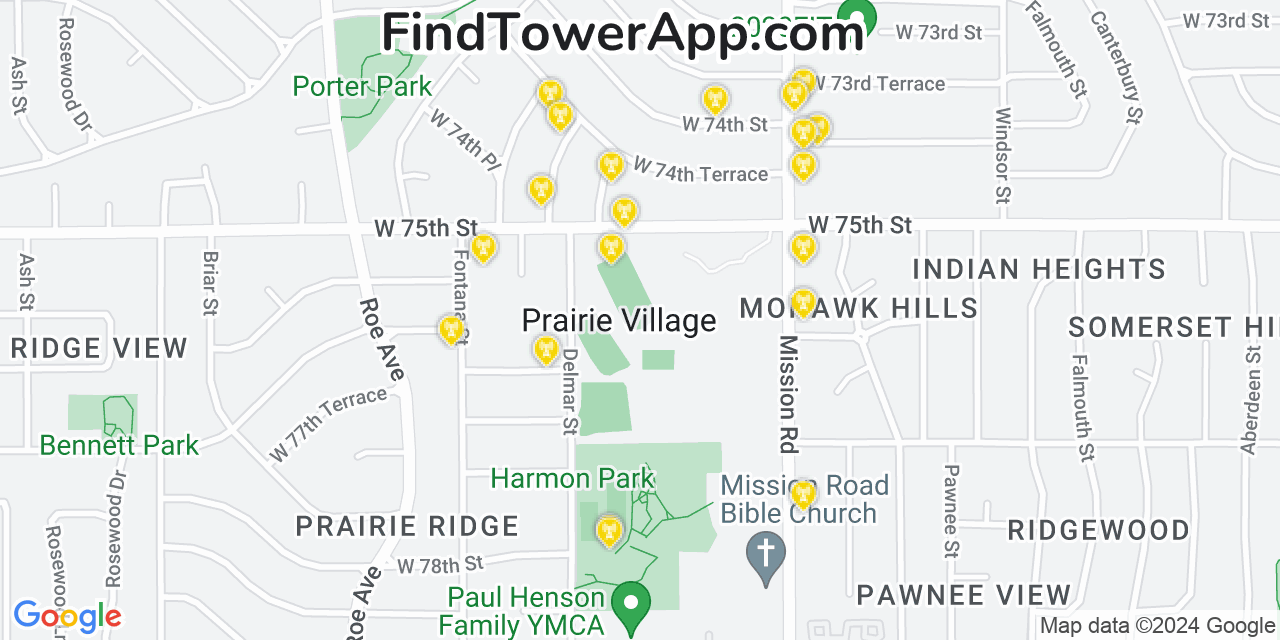 Verizon 4G/5G cell tower coverage map Prairie Village, Kansas