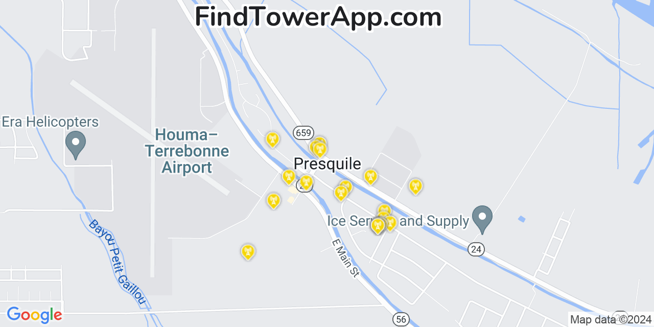 AT&T 4G/5G cell tower coverage map Presquille, Louisiana