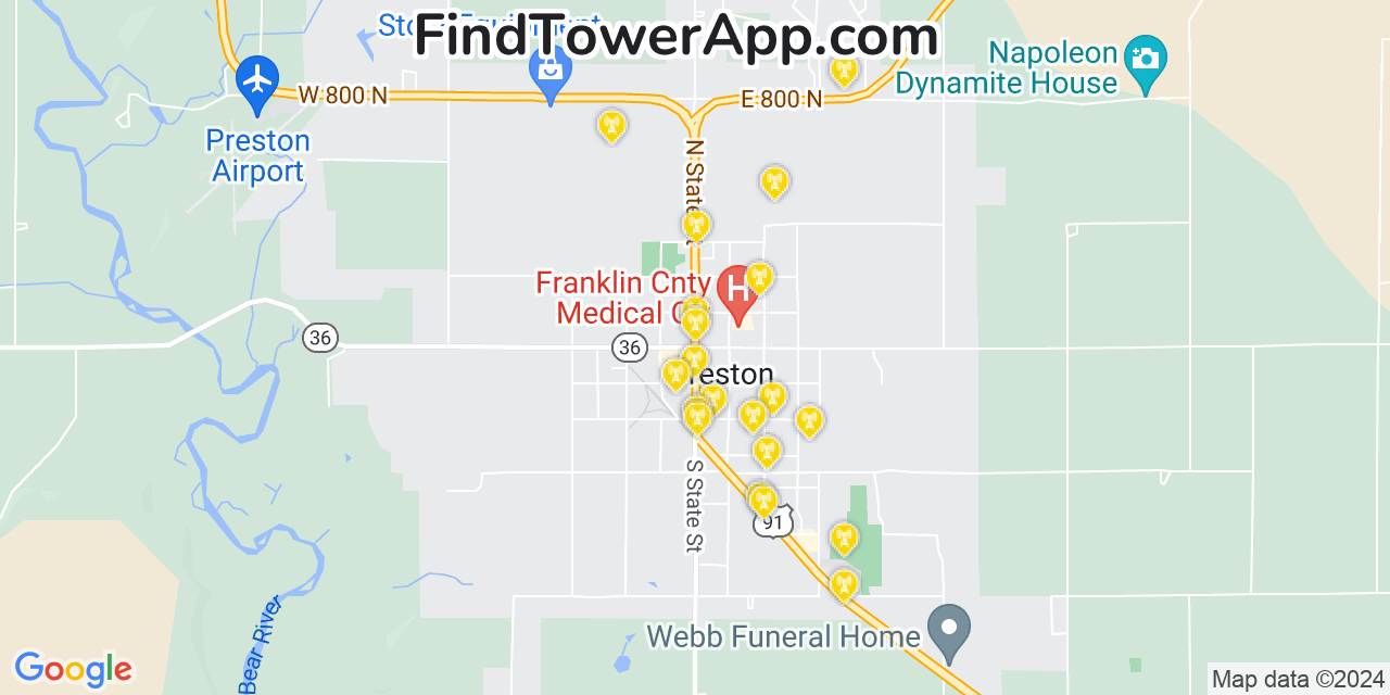 Verizon 4G/5G cell tower coverage map Preston, Idaho