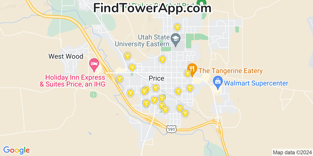 AT&T 4G/5G cell tower coverage map Price, Utah