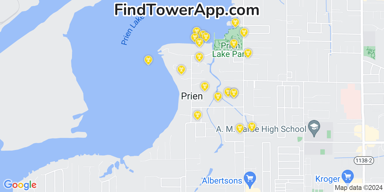 AT&T 4G/5G cell tower coverage map Prien, Louisiana