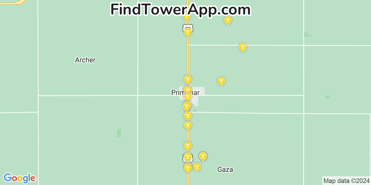 AT&T 4G/5G cell tower coverage map Primghar, Iowa