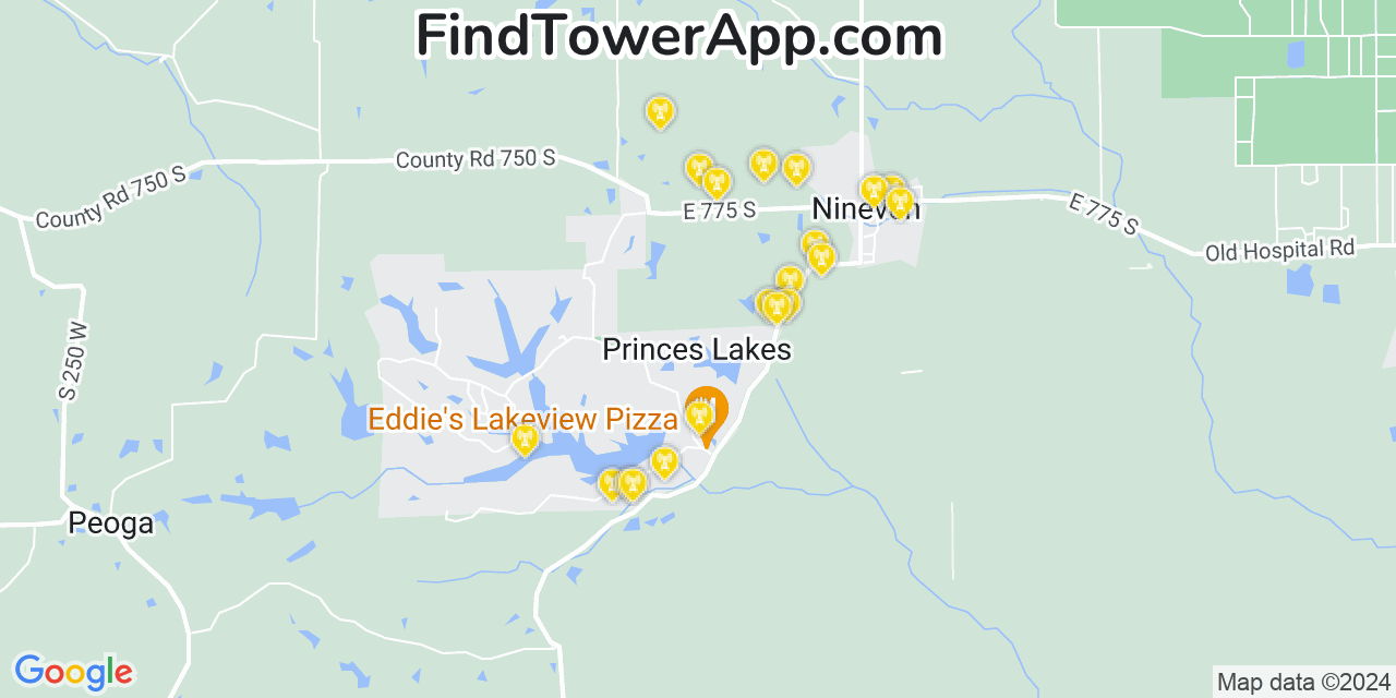 T-Mobile 4G/5G cell tower coverage map Princes Lakes, Indiana