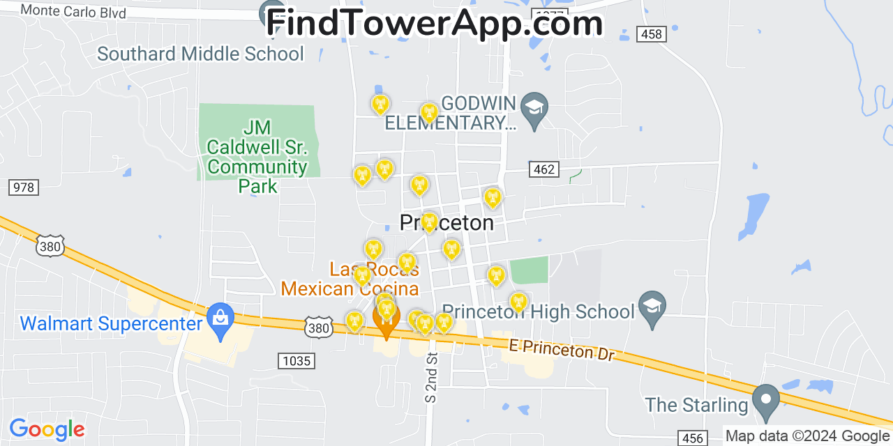 AT&T 4G/5G cell tower coverage map Princeton, Texas