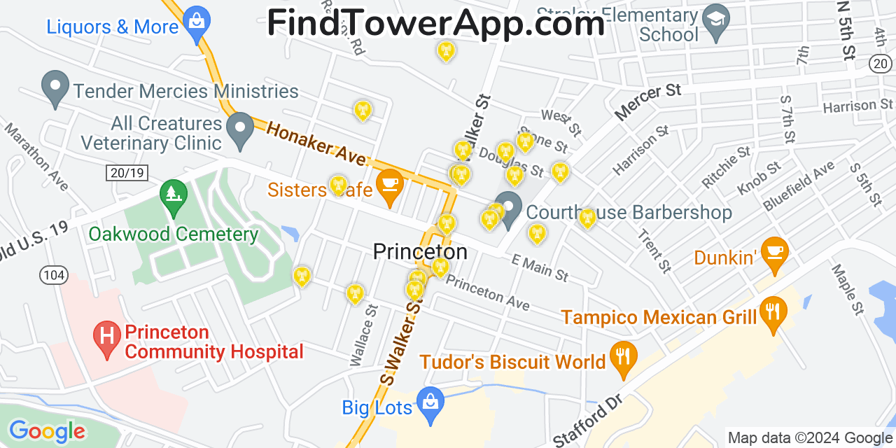 Verizon 4G/5G cell tower coverage map Princeton, West Virginia