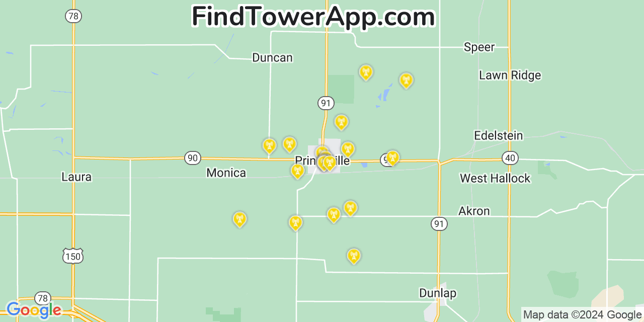 AT&T 4G/5G cell tower coverage map Princeville, Illinois