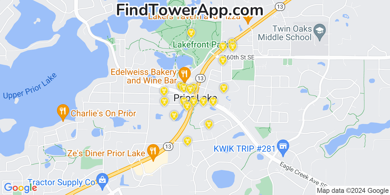 T-Mobile 4G/5G cell tower coverage map Prior Lake, Minnesota