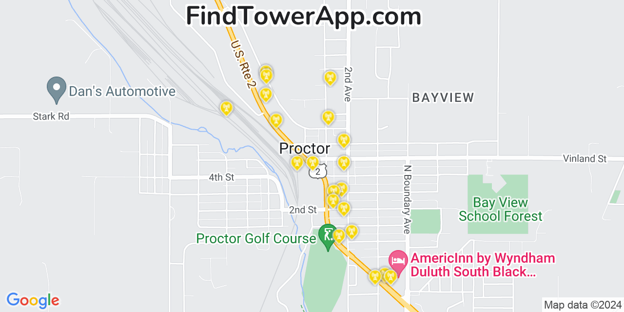 AT&T 4G/5G cell tower coverage map Proctor, Minnesota