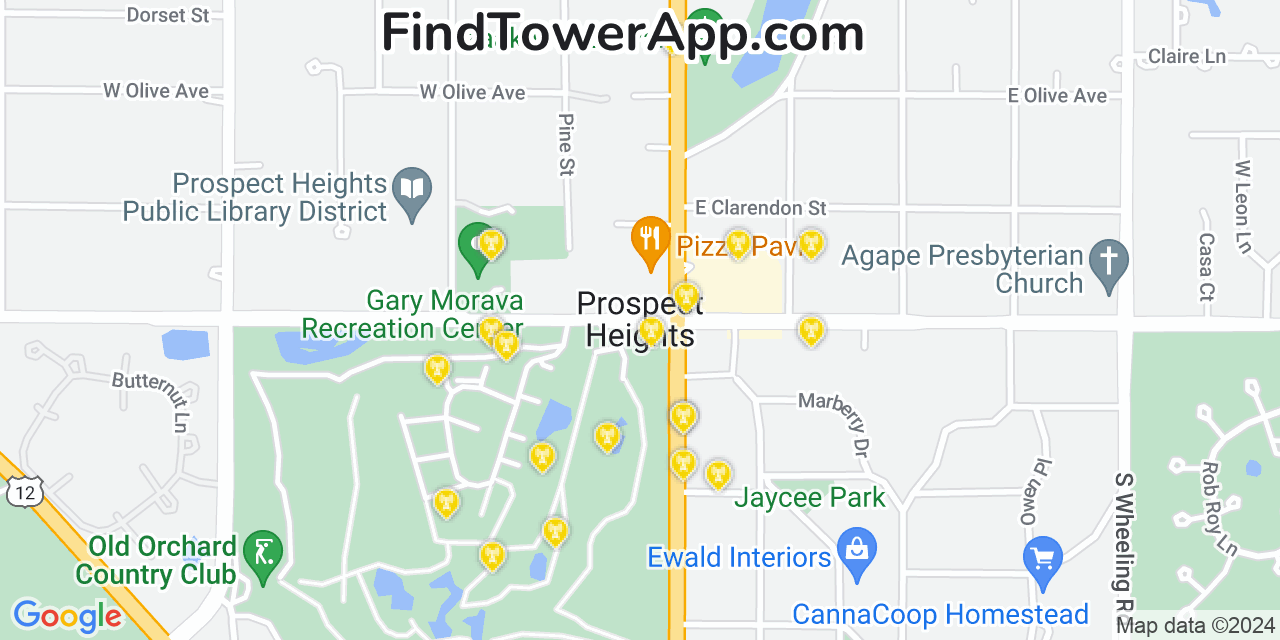 AT&T 4G/5G cell tower coverage map Prospect Heights, Illinois