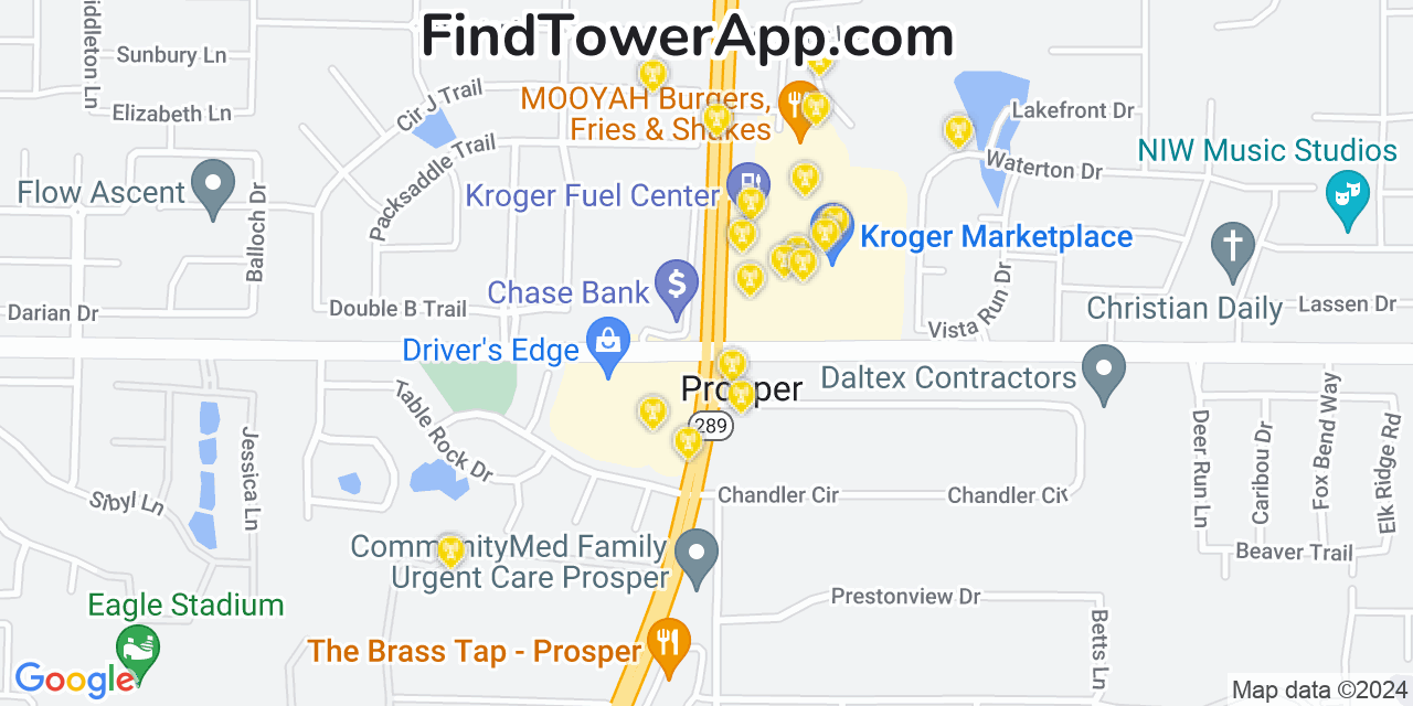 AT&T 4G/5G cell tower coverage map Prosper, Texas