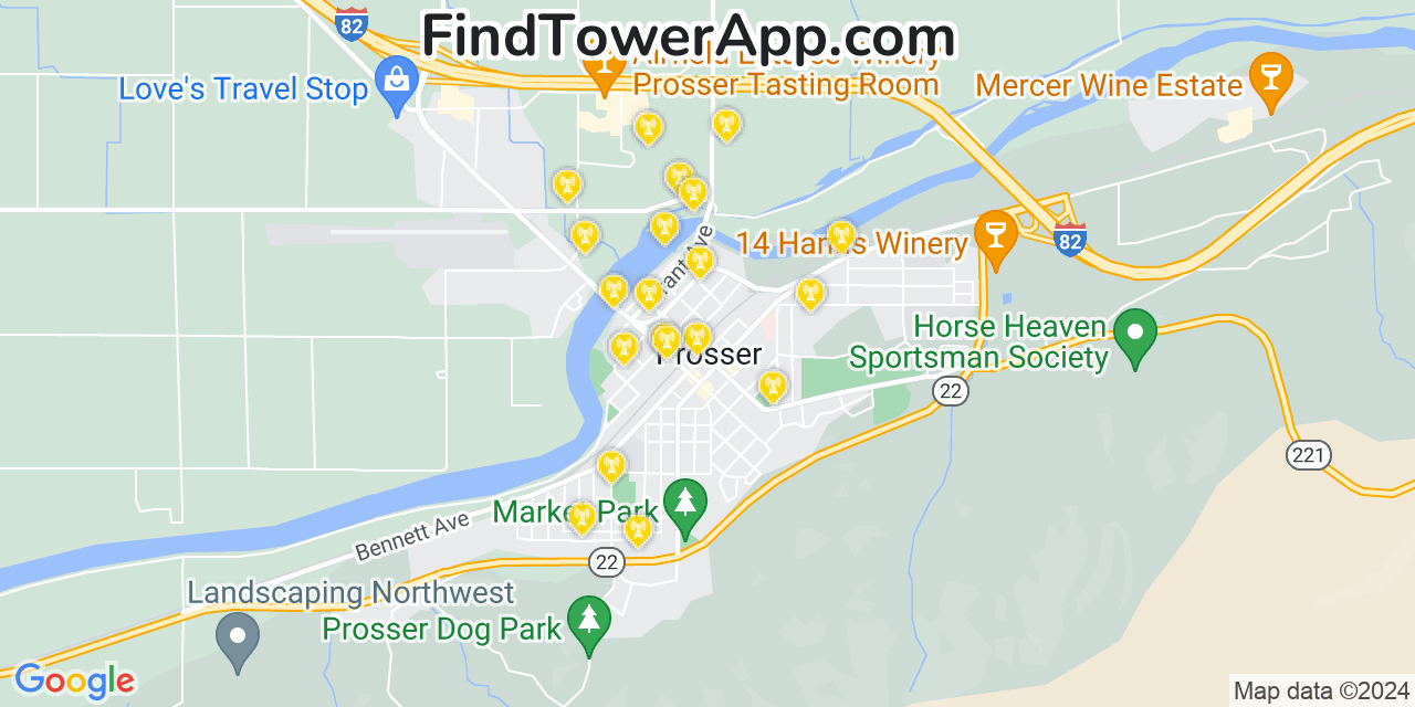 AT&T 4G/5G cell tower coverage map Prosser, Washington