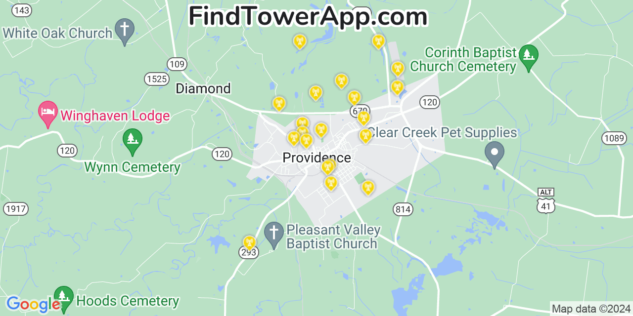 AT&T 4G/5G cell tower coverage map Providence, Kentucky