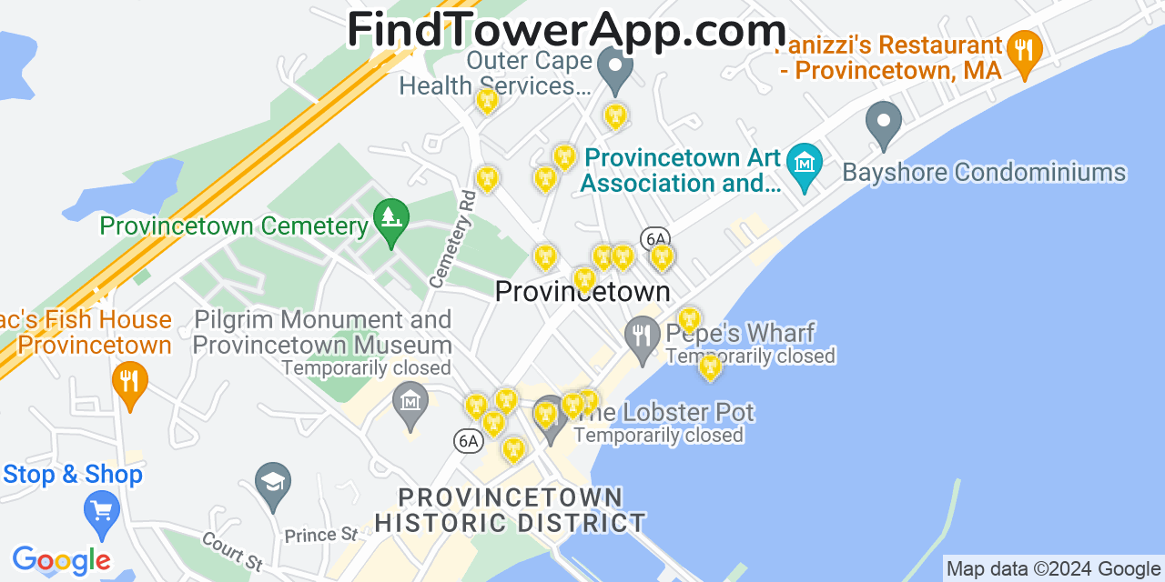 AT&T 4G/5G cell tower coverage map Provincetown, Massachusetts