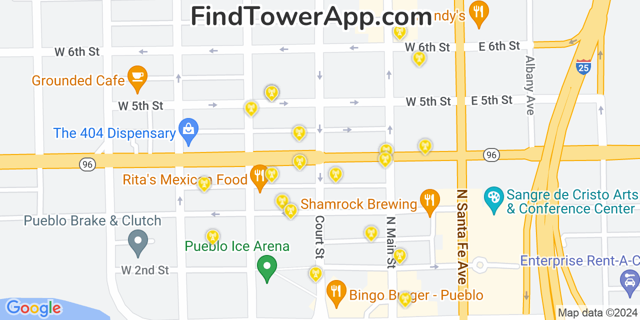 AT&T 4G/5G cell tower coverage map Pueblo, Colorado