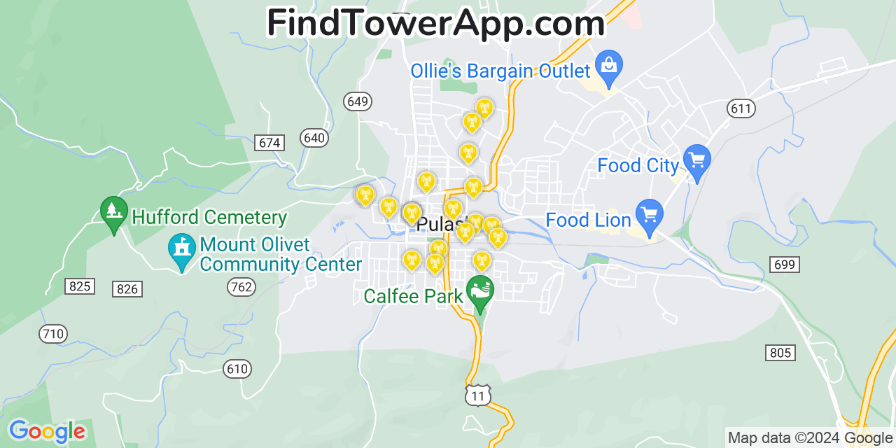 Verizon 4G/5G cell tower coverage map Pulaski, Virginia