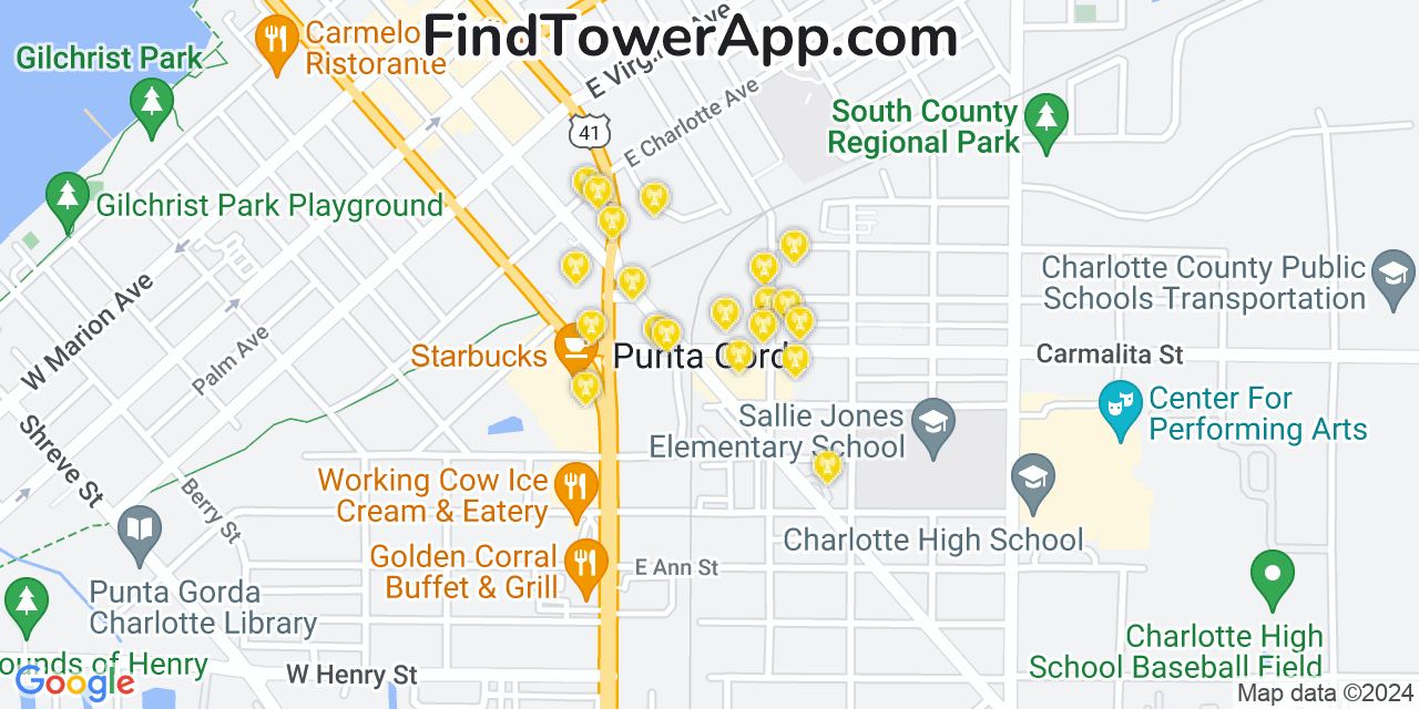 Verizon 4G/5G cell tower coverage map Punta Gorda, Florida