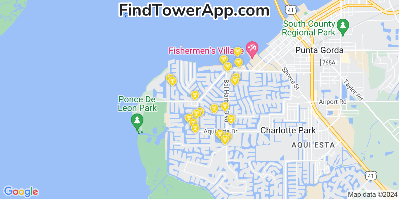 AT&T 4G/5G cell tower coverage map Punta Gorda Isles, Florida