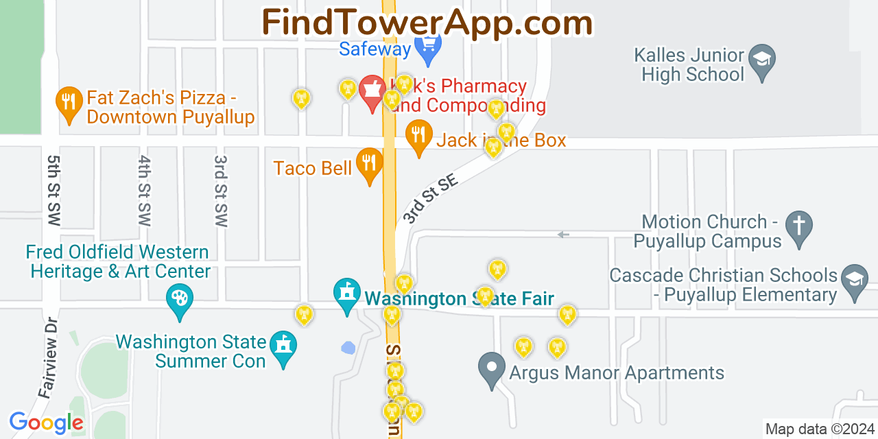 AT&T 4G/5G cell tower coverage map Puyallup, Washington