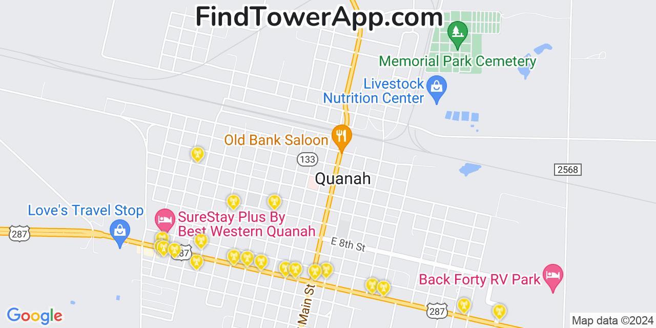 AT&T 4G/5G cell tower coverage map Quanah, Texas