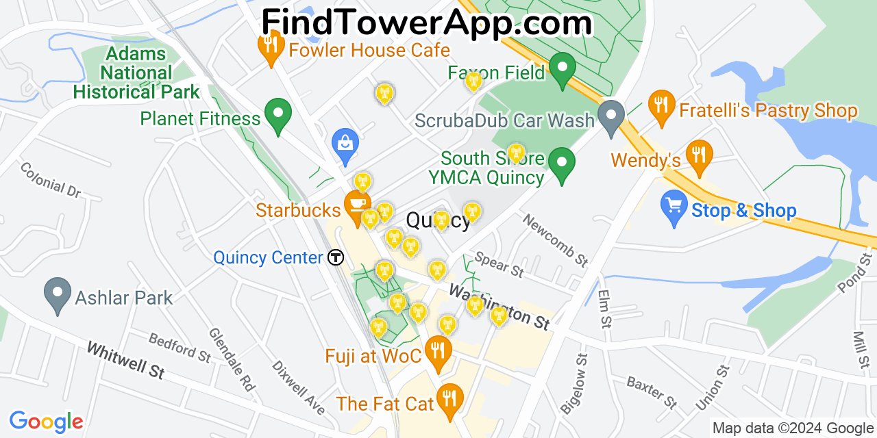 AT&T 4G/5G cell tower coverage map Quincy, Massachusetts