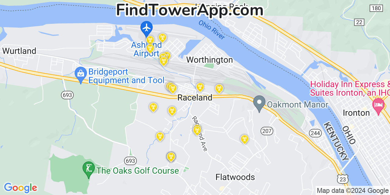 AT&T 4G/5G cell tower coverage map Raceland, Kentucky