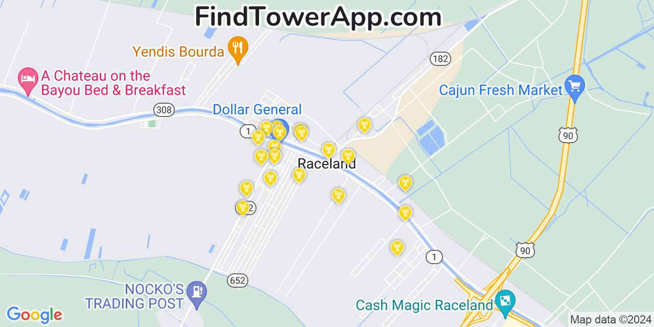 AT&T 4G/5G cell tower coverage map Raceland, Louisiana