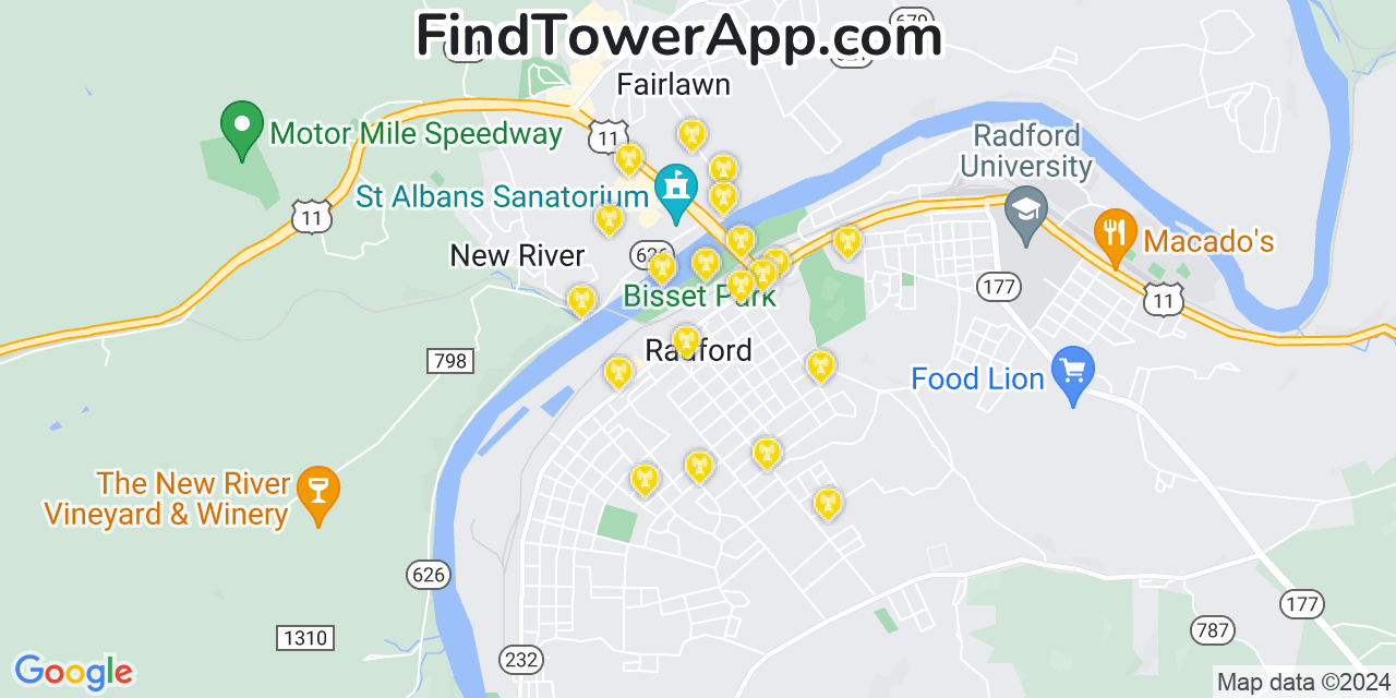 T-Mobile 4G/5G cell tower coverage map Radford, Virginia